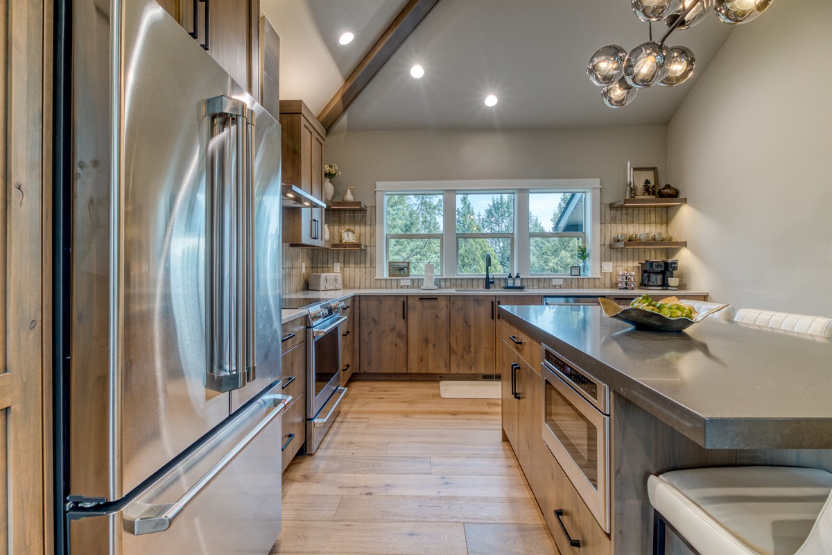 A chef's dream kitchen with large entertaining island, seating and prep space.