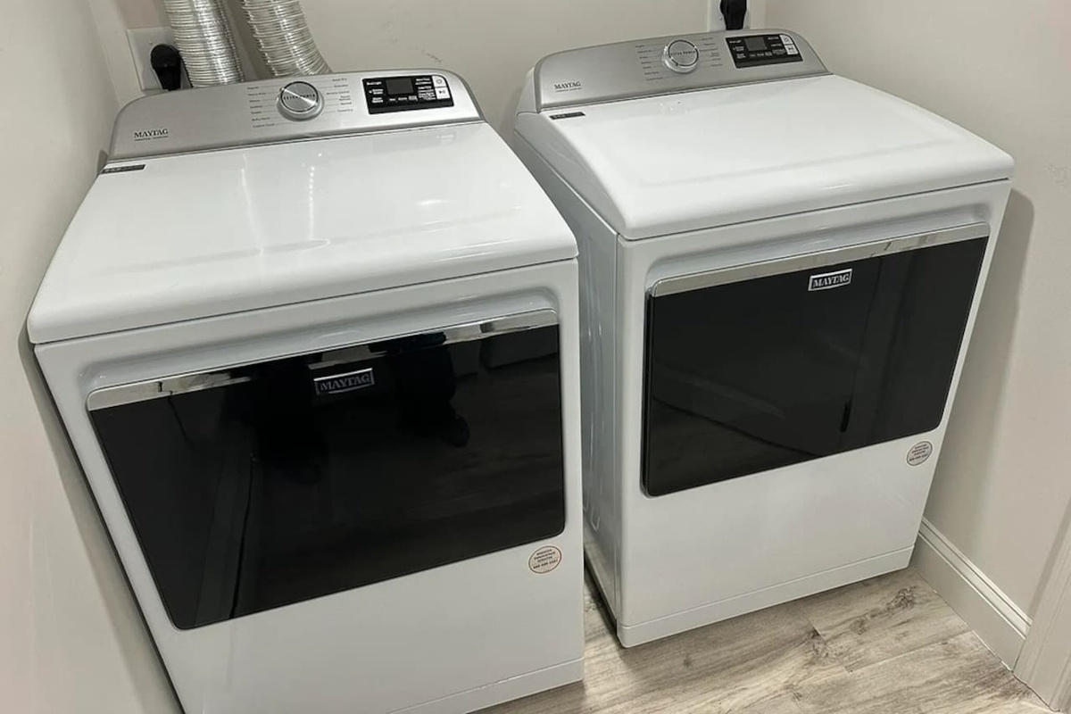 shared laundry for the building in the basement