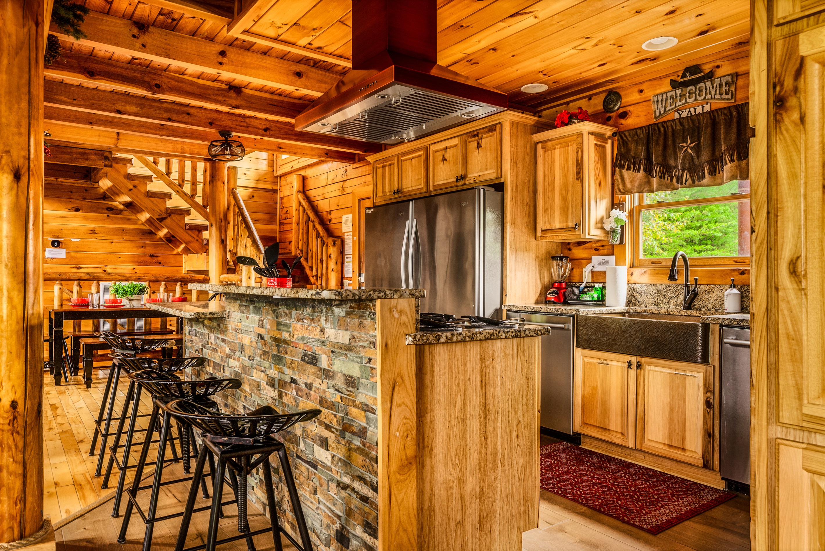 Double refrigerator and copper farm sink.  Two dishwashers!