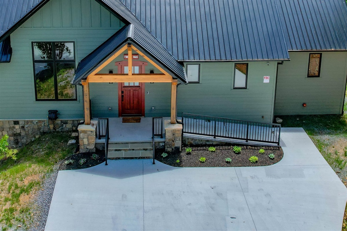 A wheelchair accessible ramp to the front door