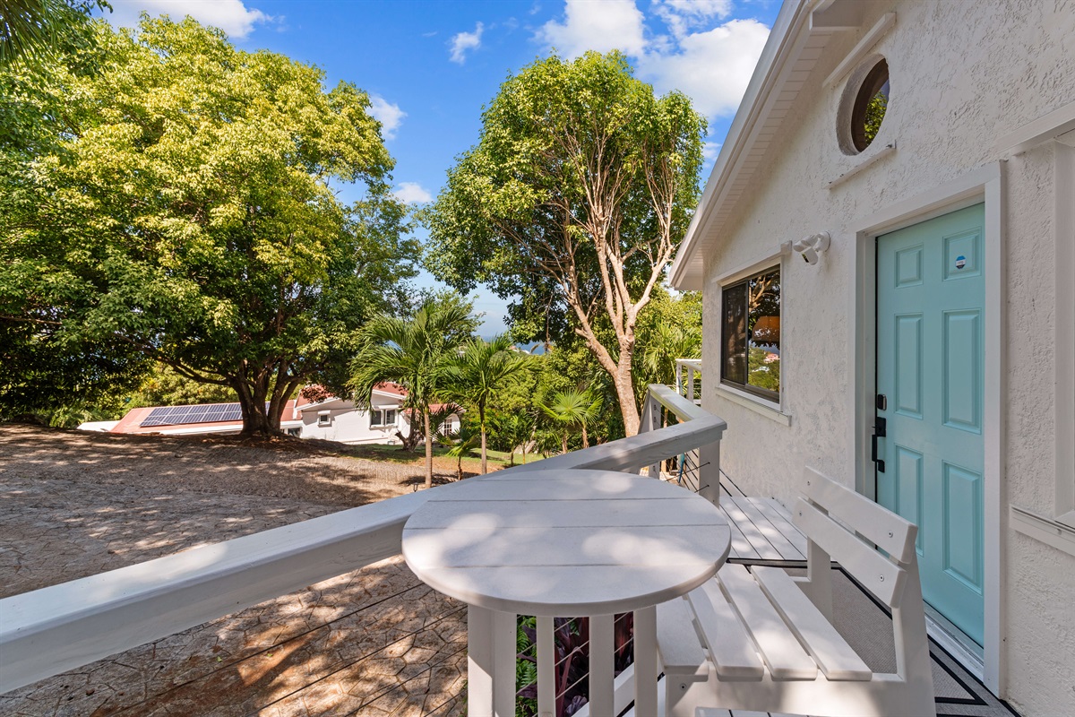 Small seating area right outside of the front door