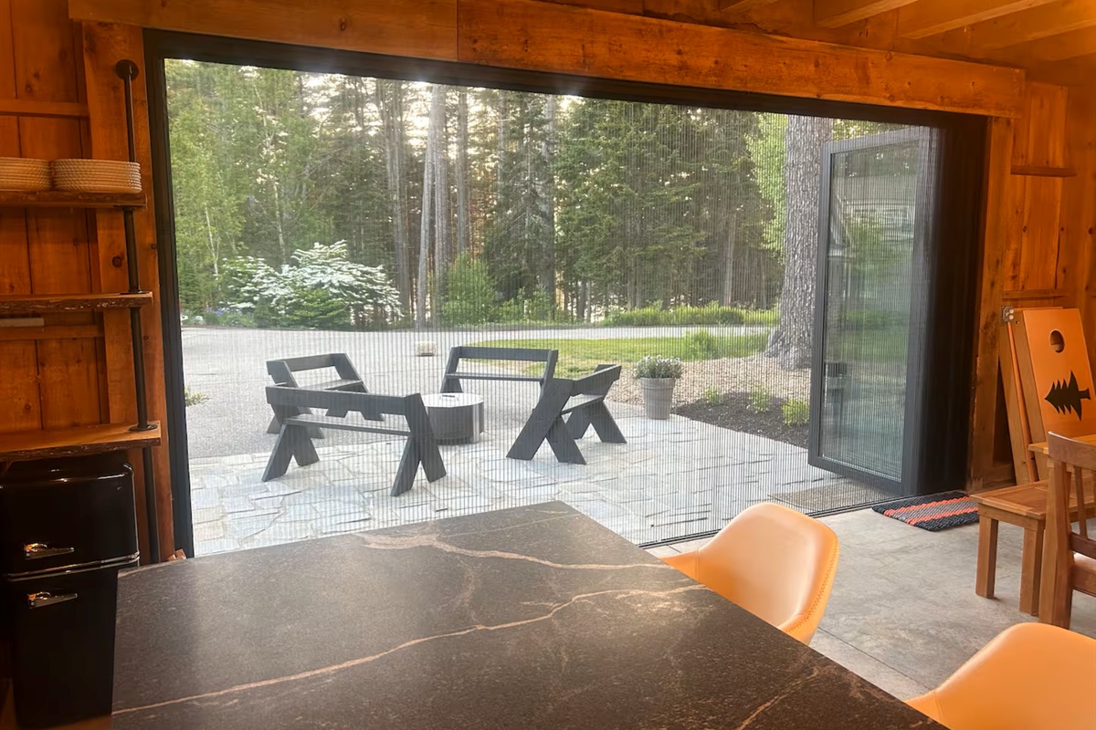 Views of Wood Fire Pit from Behind Bar