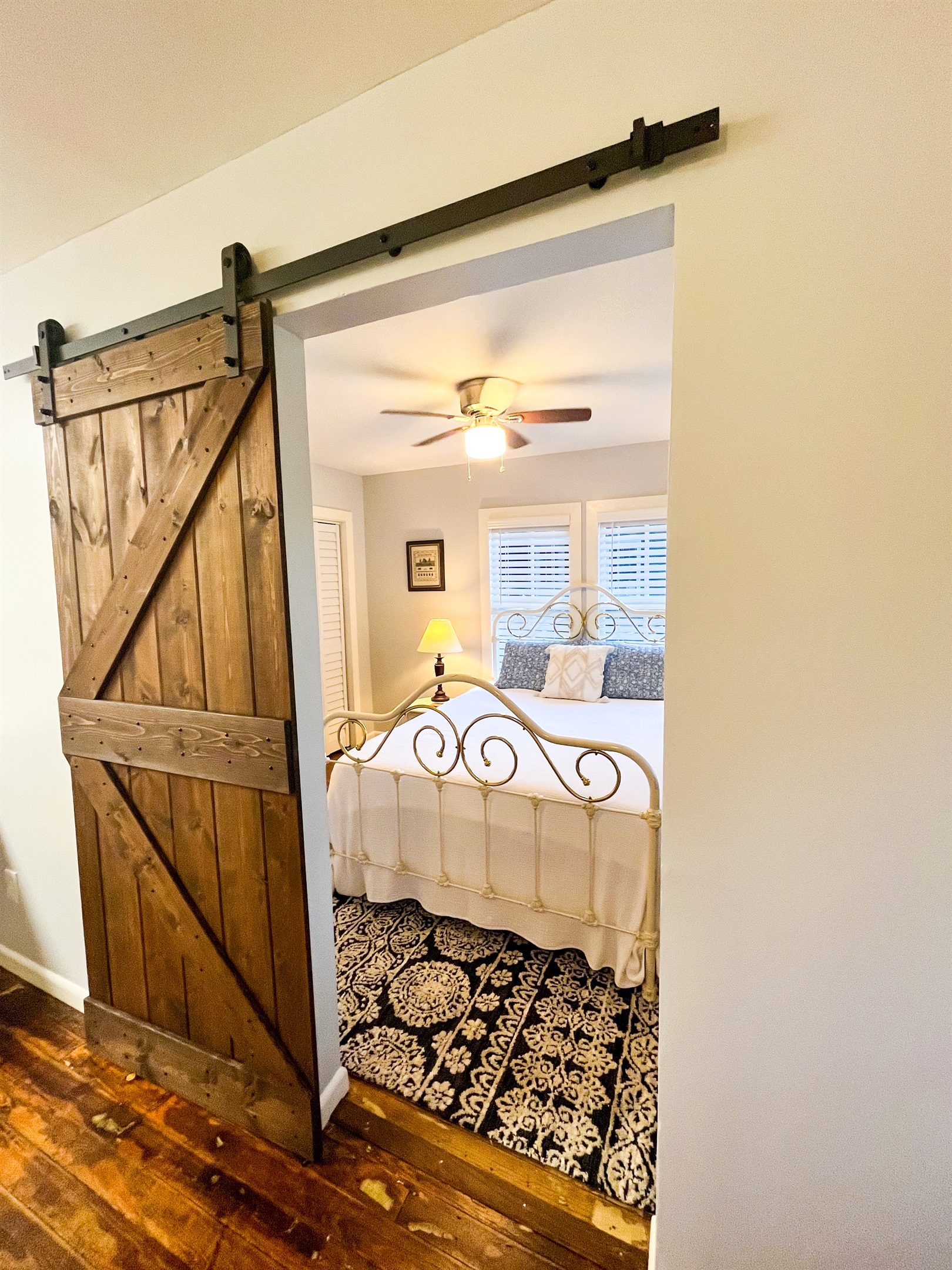 Barn door to the bedroom for privacy