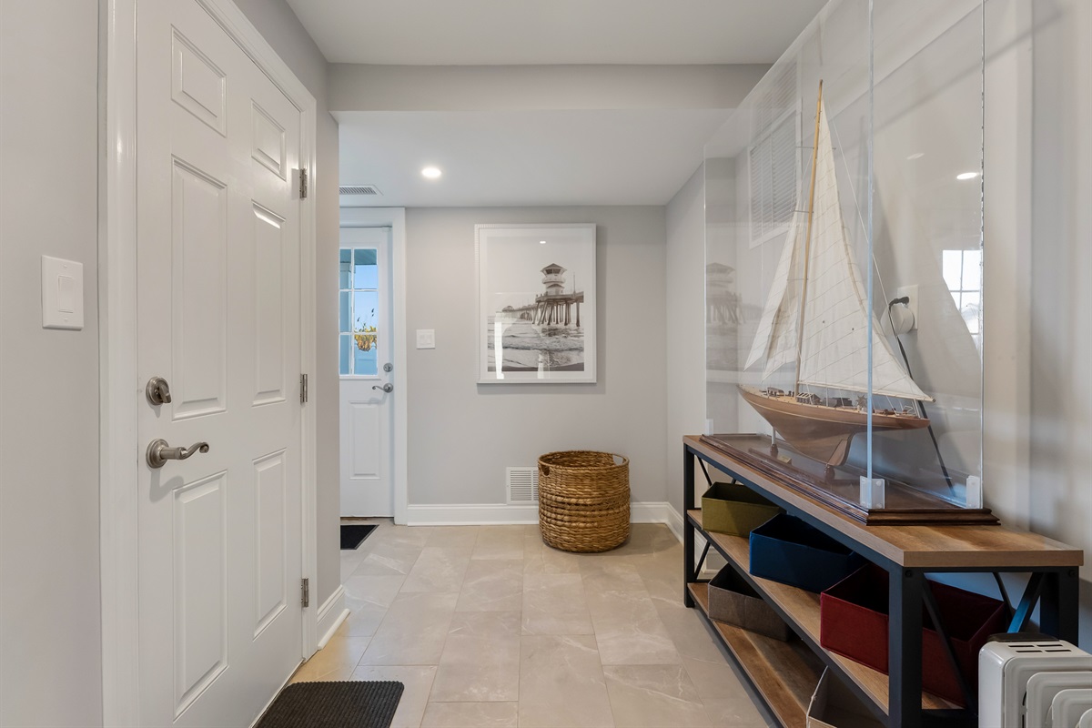Basement Hallway With Indoor/Outdoor Shower