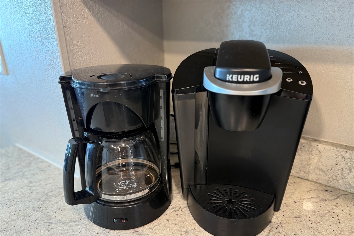 Enjoy your coffee your way—either a Keurig or a full-size drip coffee maker.