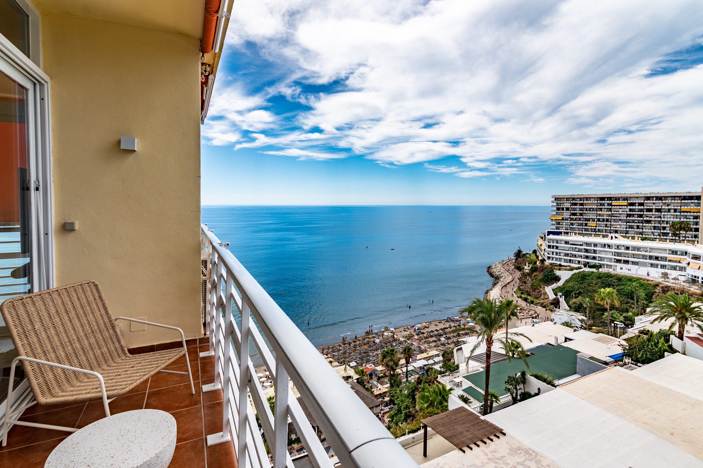 One of three private balconies with coastline views
