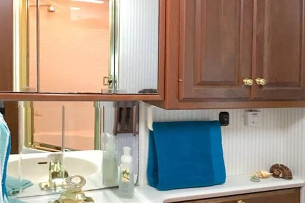 Bathroom Sink, Cabinets and Toilet