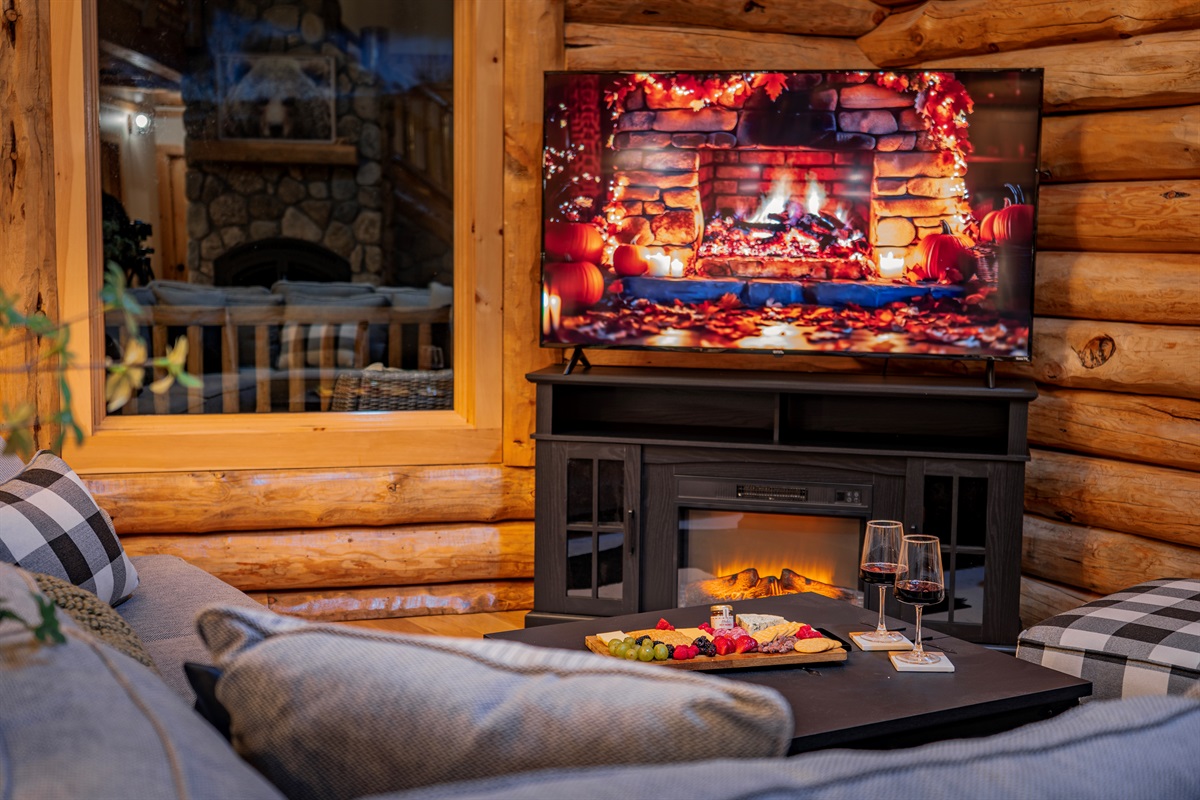 Relax and catch your favorite shows on the large TV.