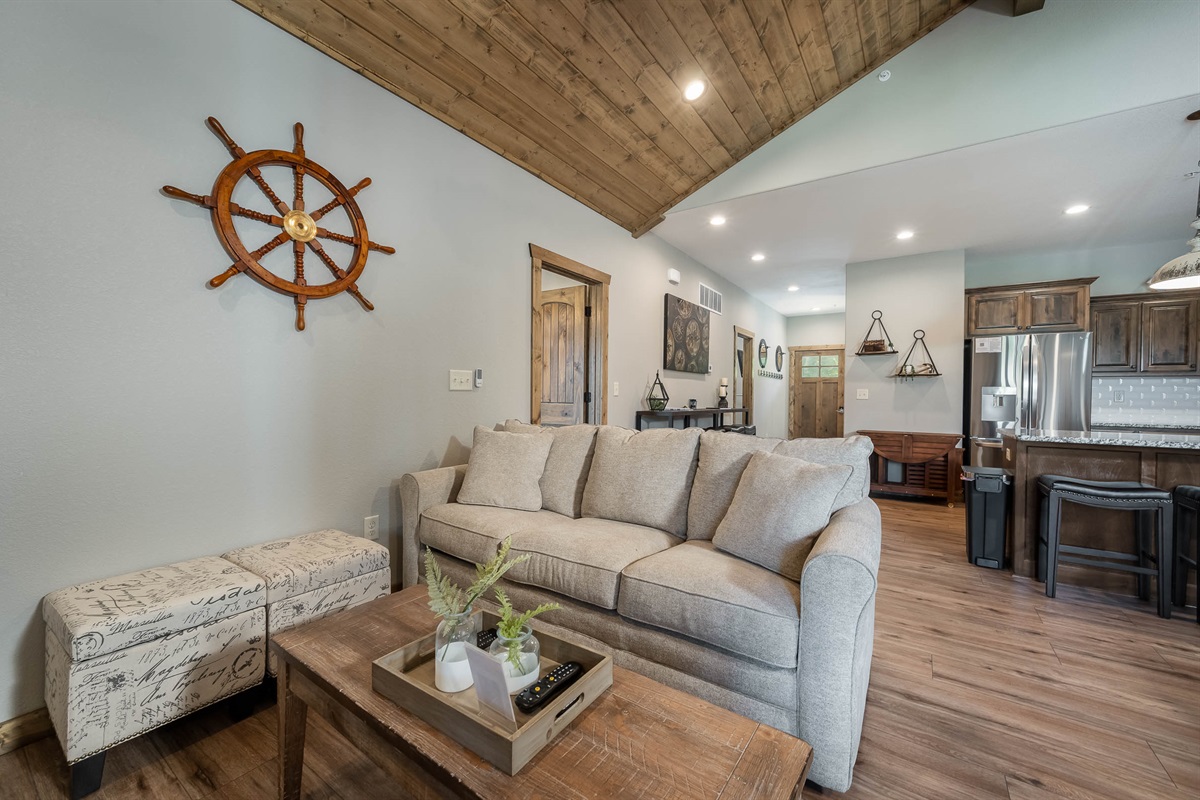 Open living, dining and kitchen on the main level