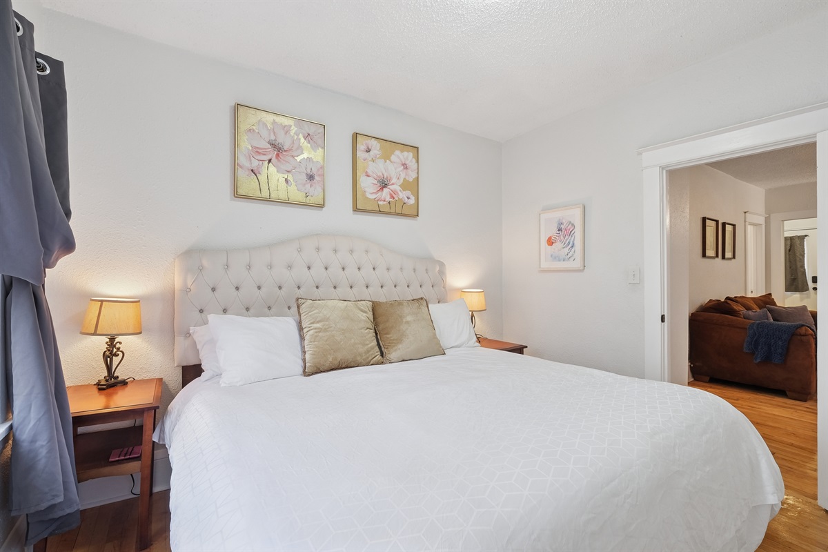 The comfortable king bed is perfect for two. 