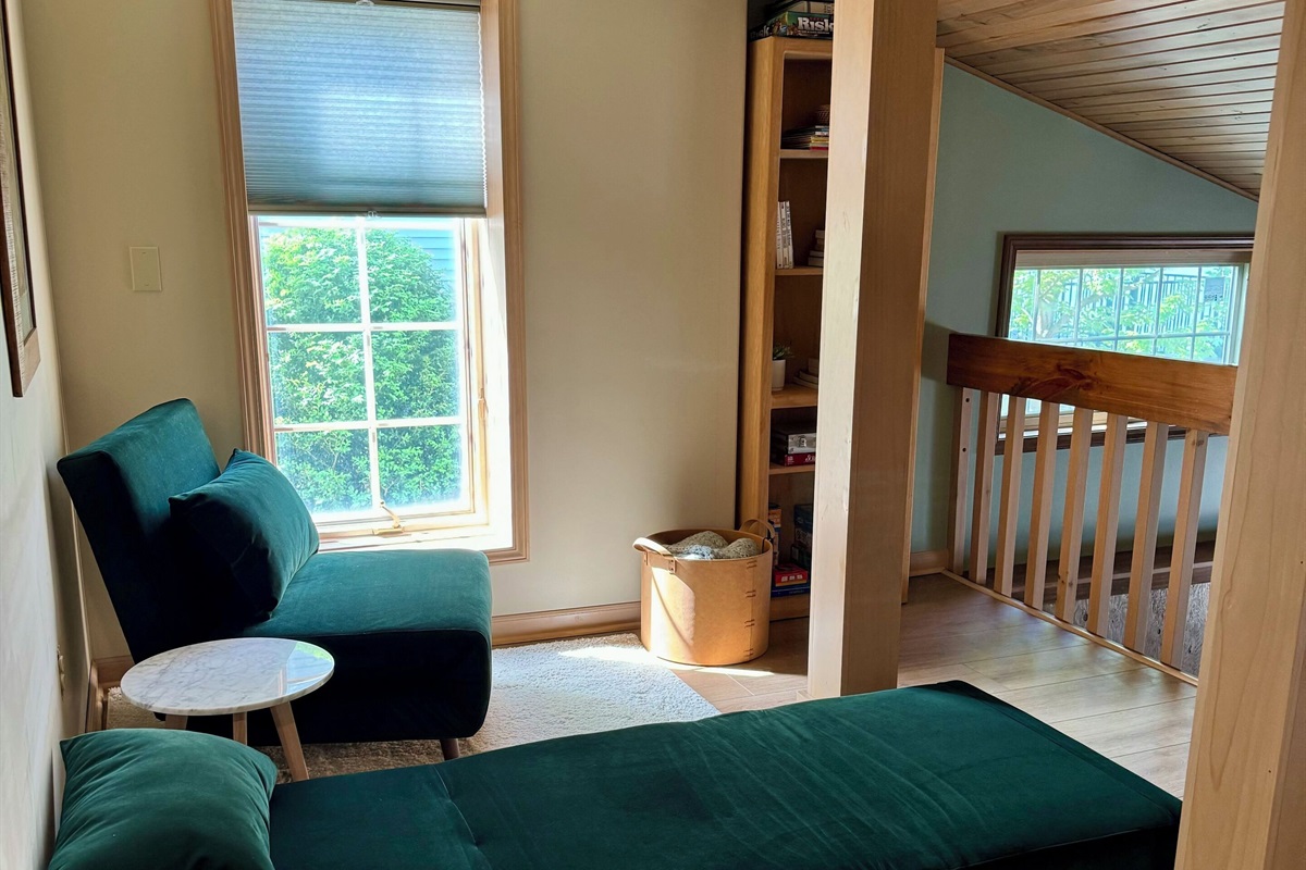 Loft above Gameroom - 2 Chairs unfold to 30" Singles or push together for Queen 