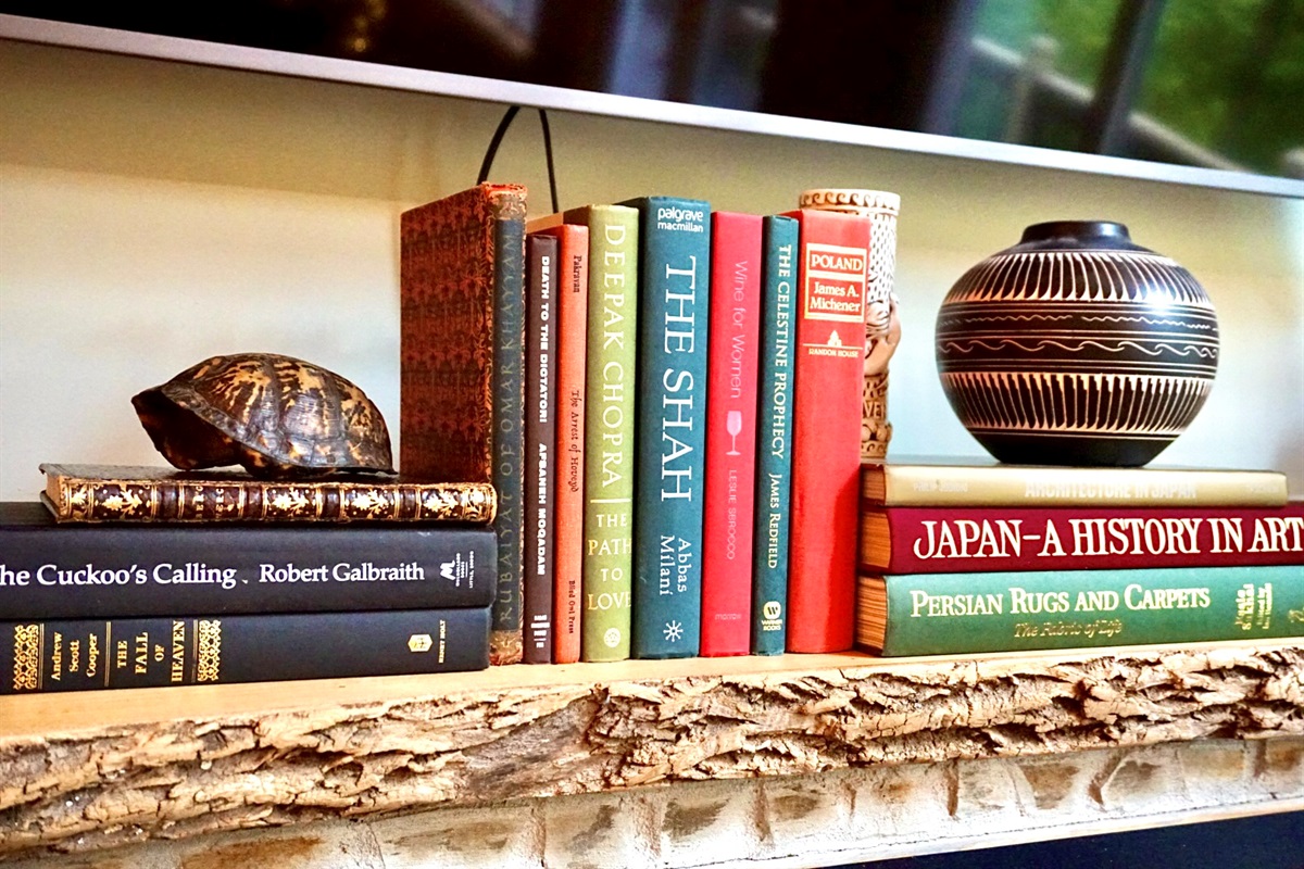 Living Room: A vibrant mix of novels and decor, perfect for curling up with a good book!