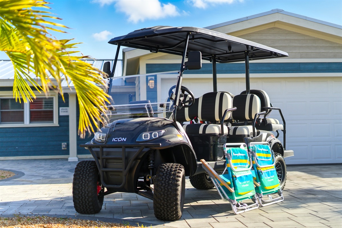 Explore IRB beaches and the town like a local with the 6-seat street legal golf cart