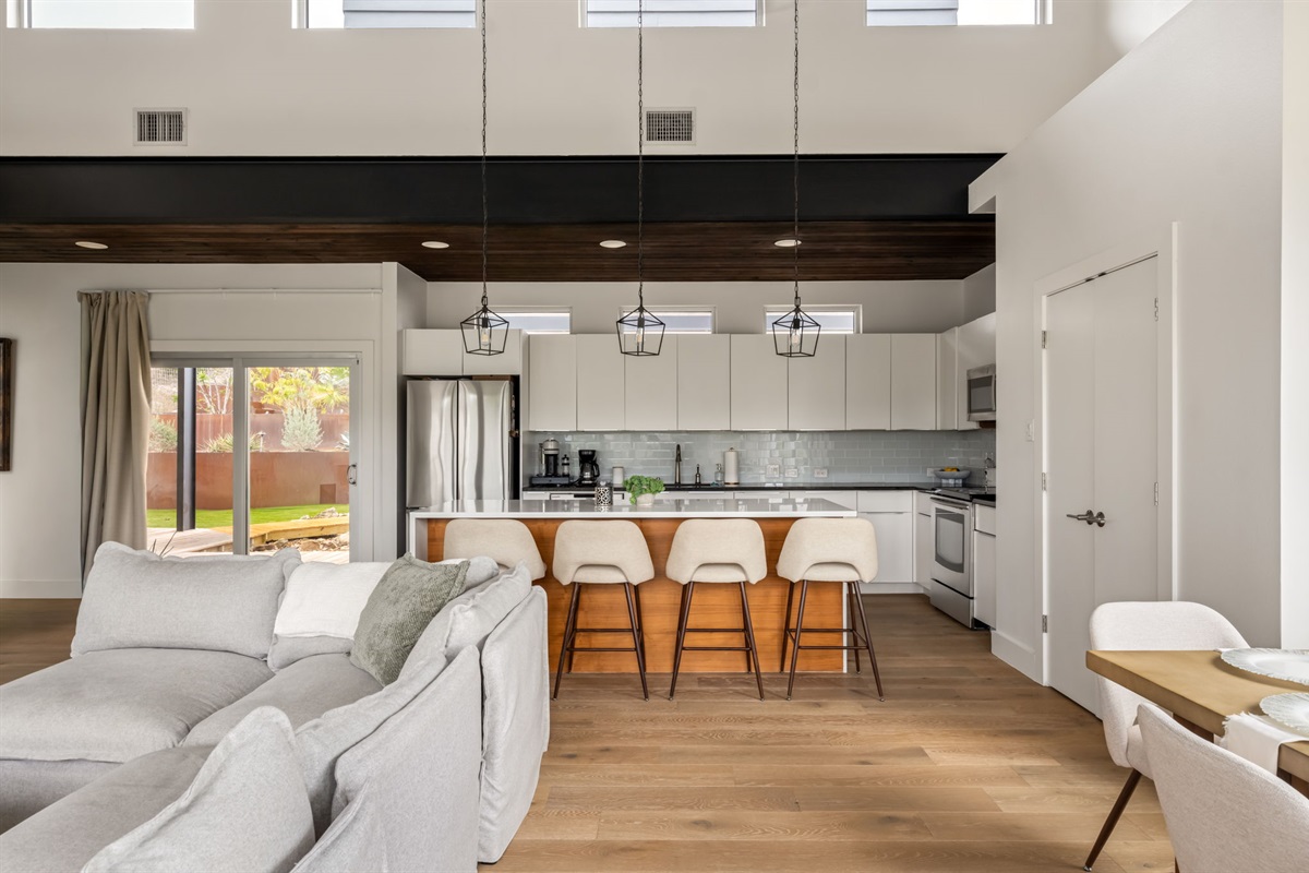 Spacious kitchen with breakfast bar, great for group stays