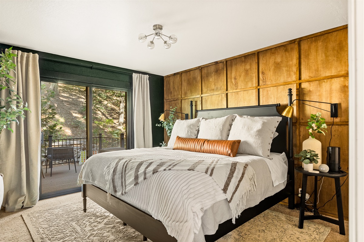Just off the main bedroom upstairs with a private entrance to the deck, enjoy this luxurious and comfortable bedroom!
