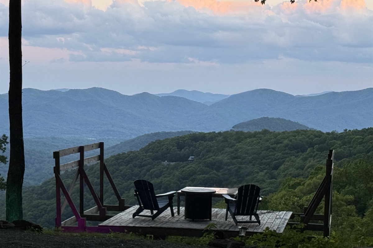 View from nearby outlook with propane fire table