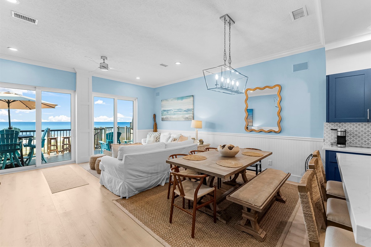 Fully equipped kitchen: granite counters, stainless appliances, plus a wine cooler/ice-maker & kitchenette. Dining room and breakfast bar seat 10 comfortably
