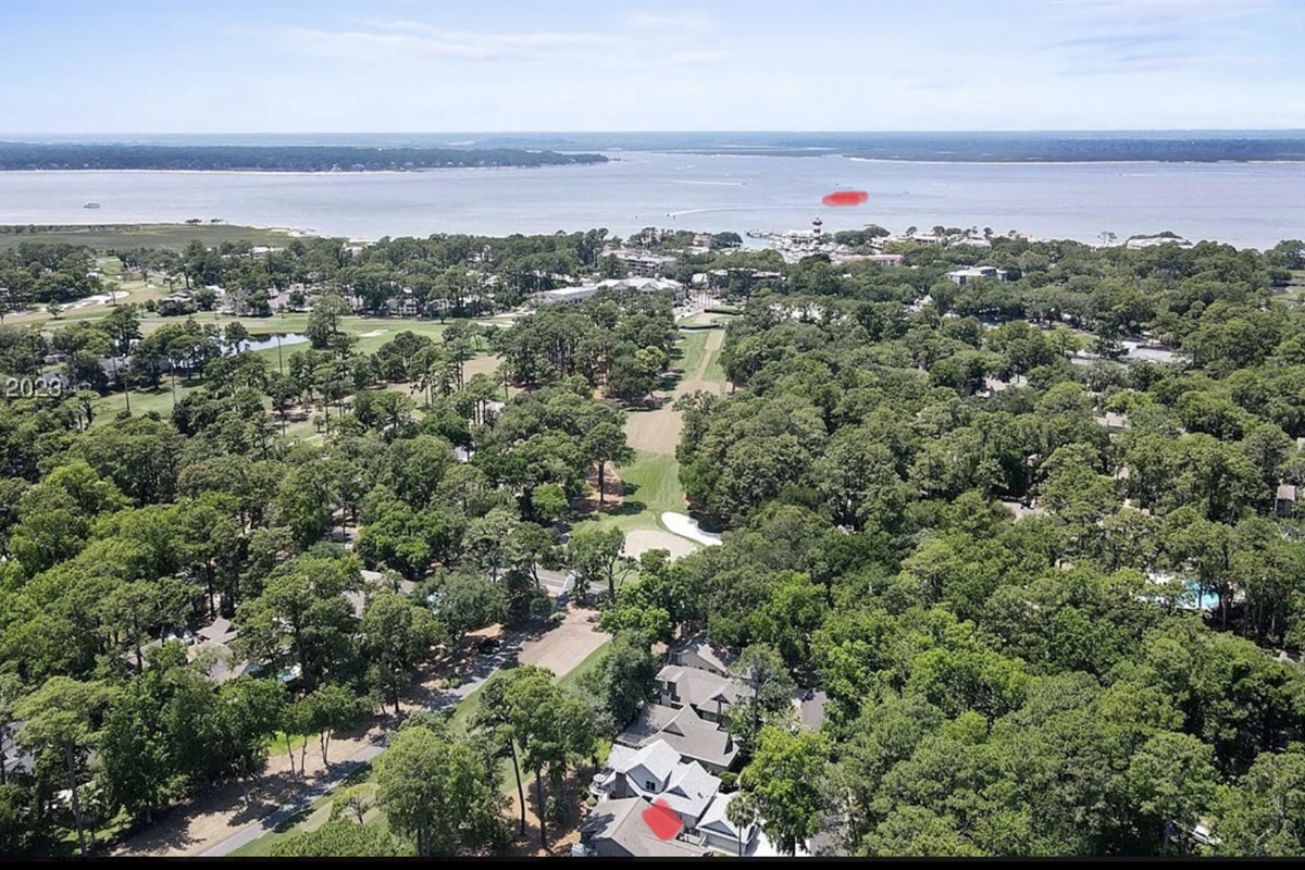 Aerial view from house to Harbour Town Lighthouse