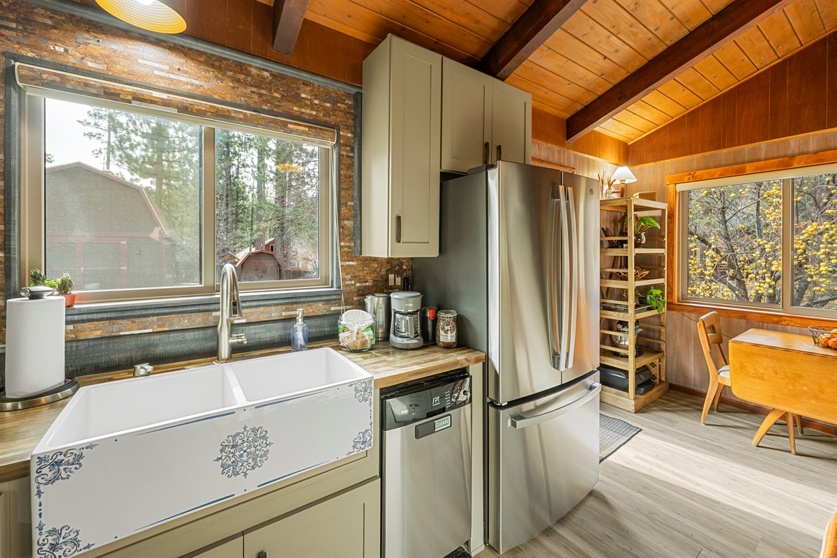 Gas range, farm sink, fridge, dishwasher... what more can you ask for?!