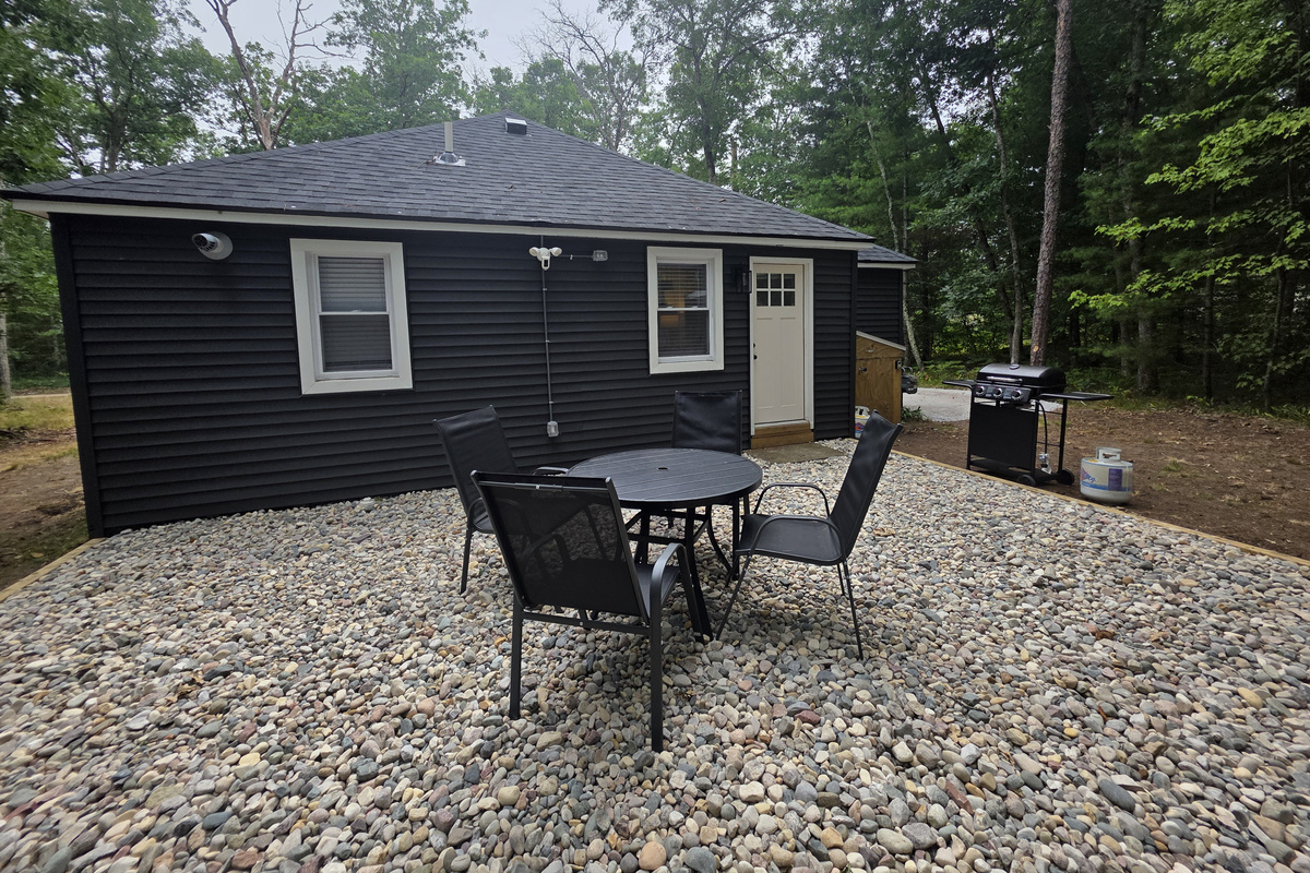 Patio area with dining table