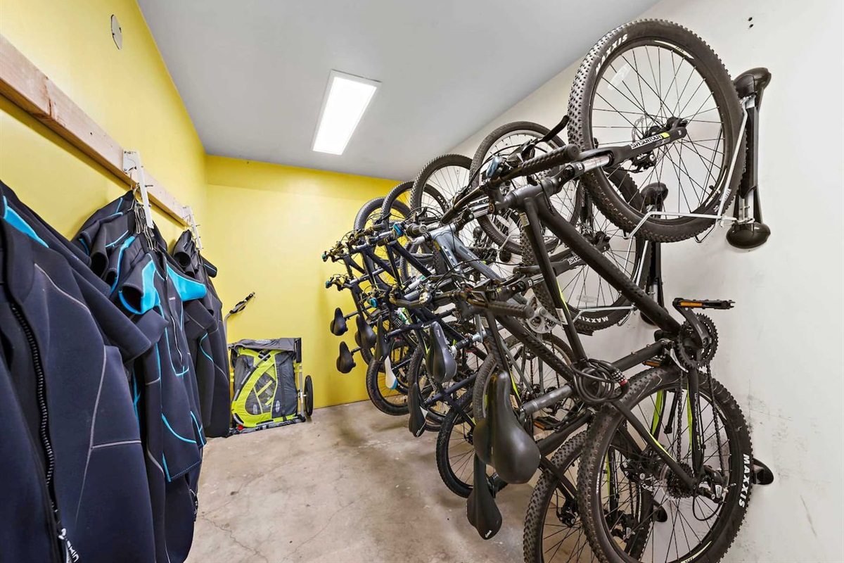 We provide free bikes of all sizes for family rides down PCH (bike trail) to dana point harbor and around town.  Wetsuits too!