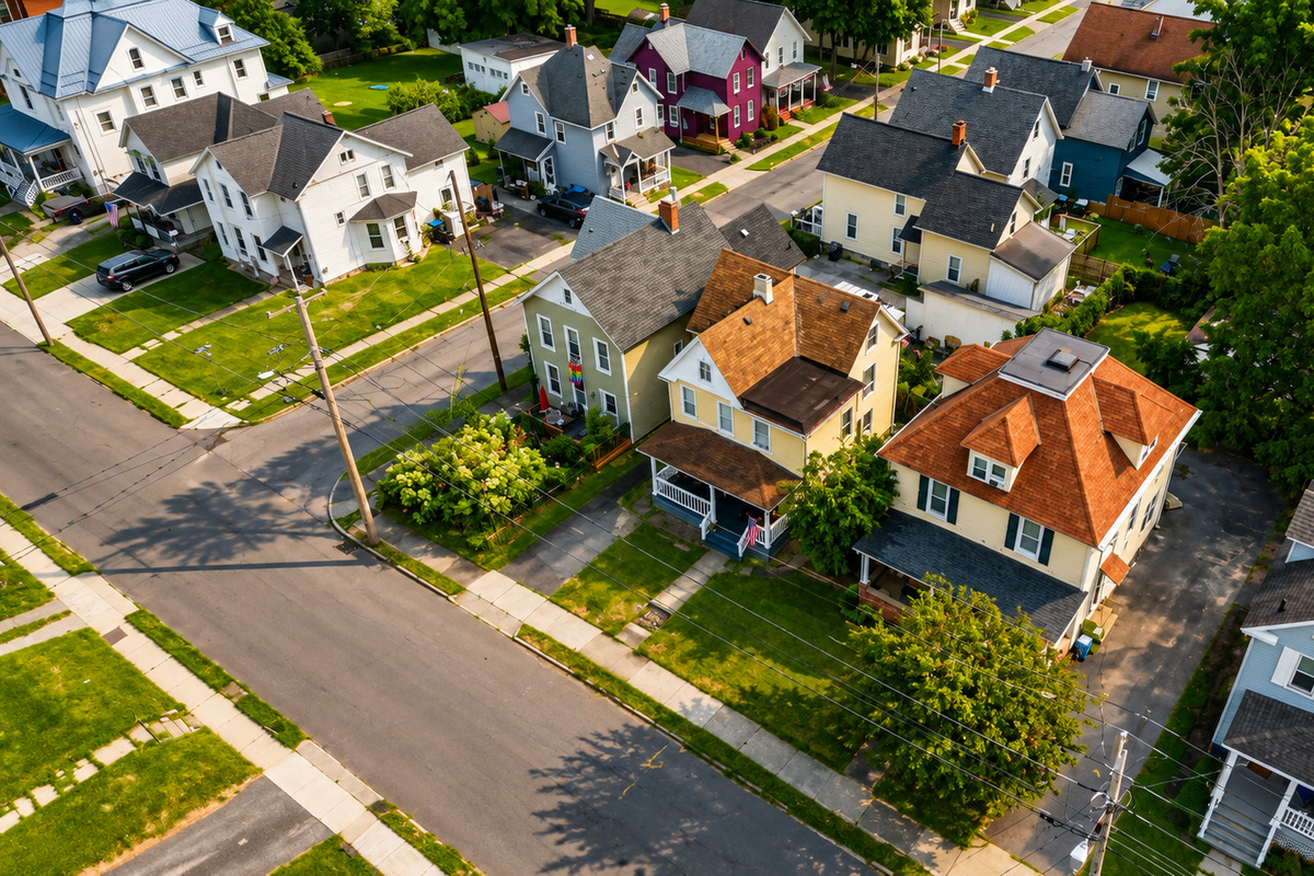 Aerial view of the surrounding residential streets