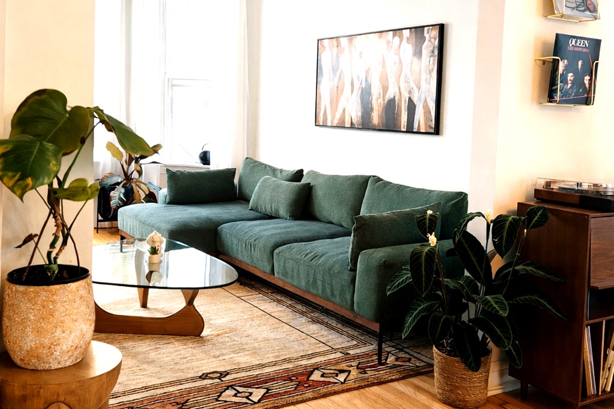 Spacious living room  perfect for relaxing after exploring Chicago.