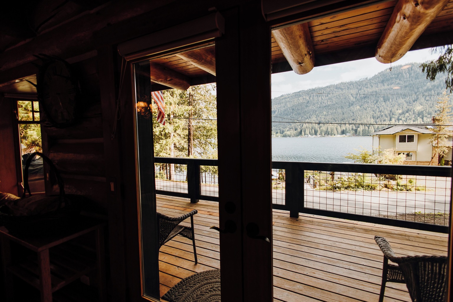 Gaze at the lake from the comfort of the living room.