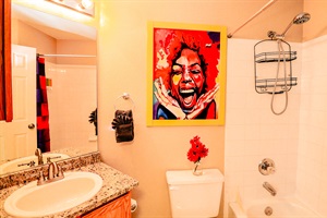 Our well-equipped bathroom is ready with essentials, promising a refreshing retreat after a day of adventures.