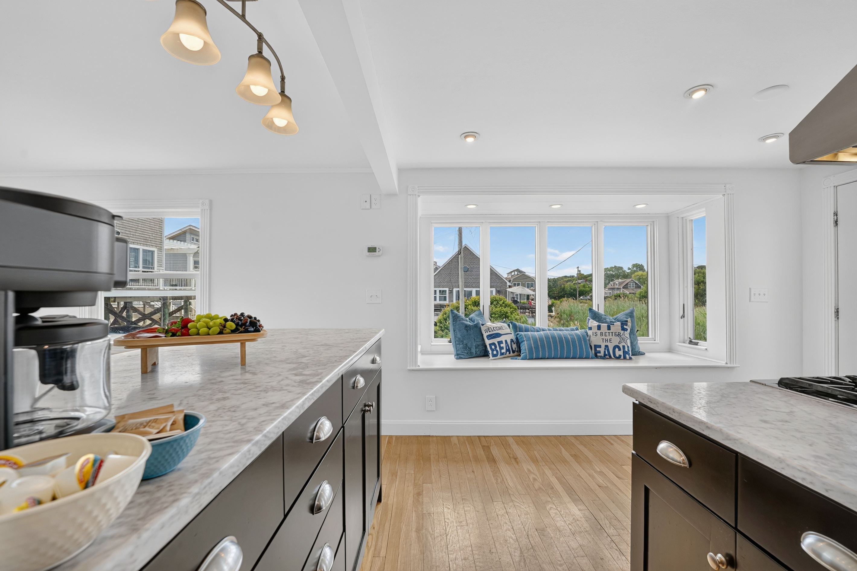 Prepare meals while taking in the coastal scenery through the large kitchen window.