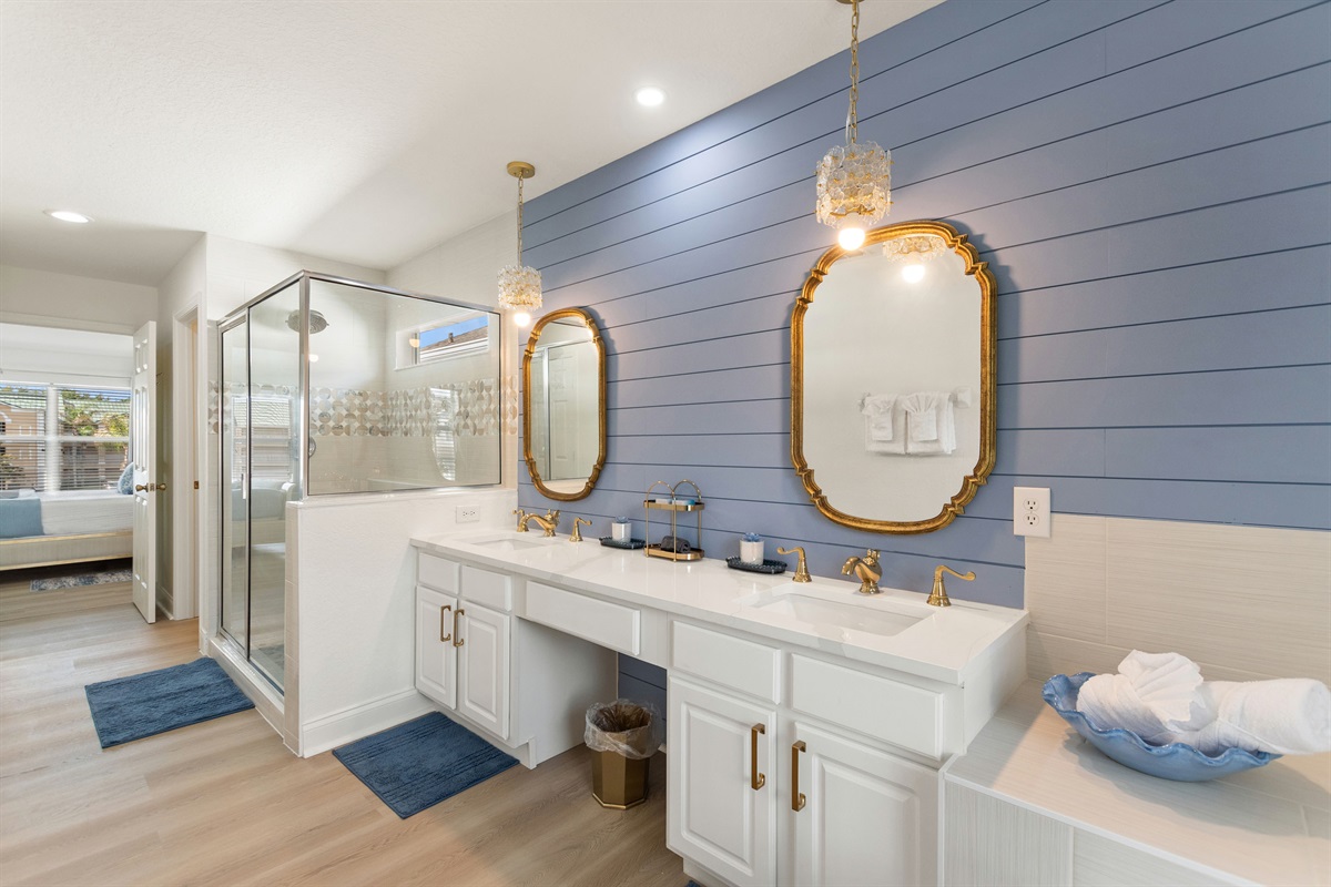 Master bathroom with new custom shower and floors.