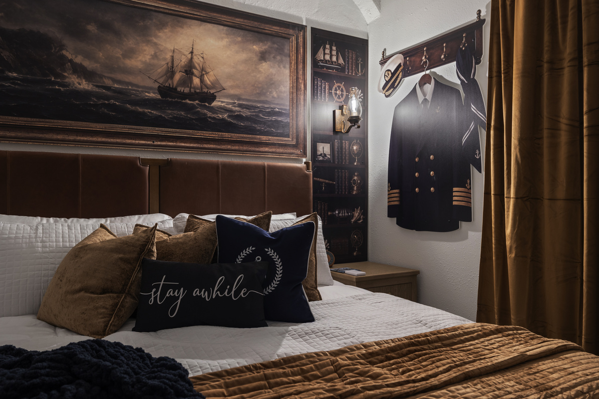The third themed bedroom is Captain's Quarters, with a King sized bed.