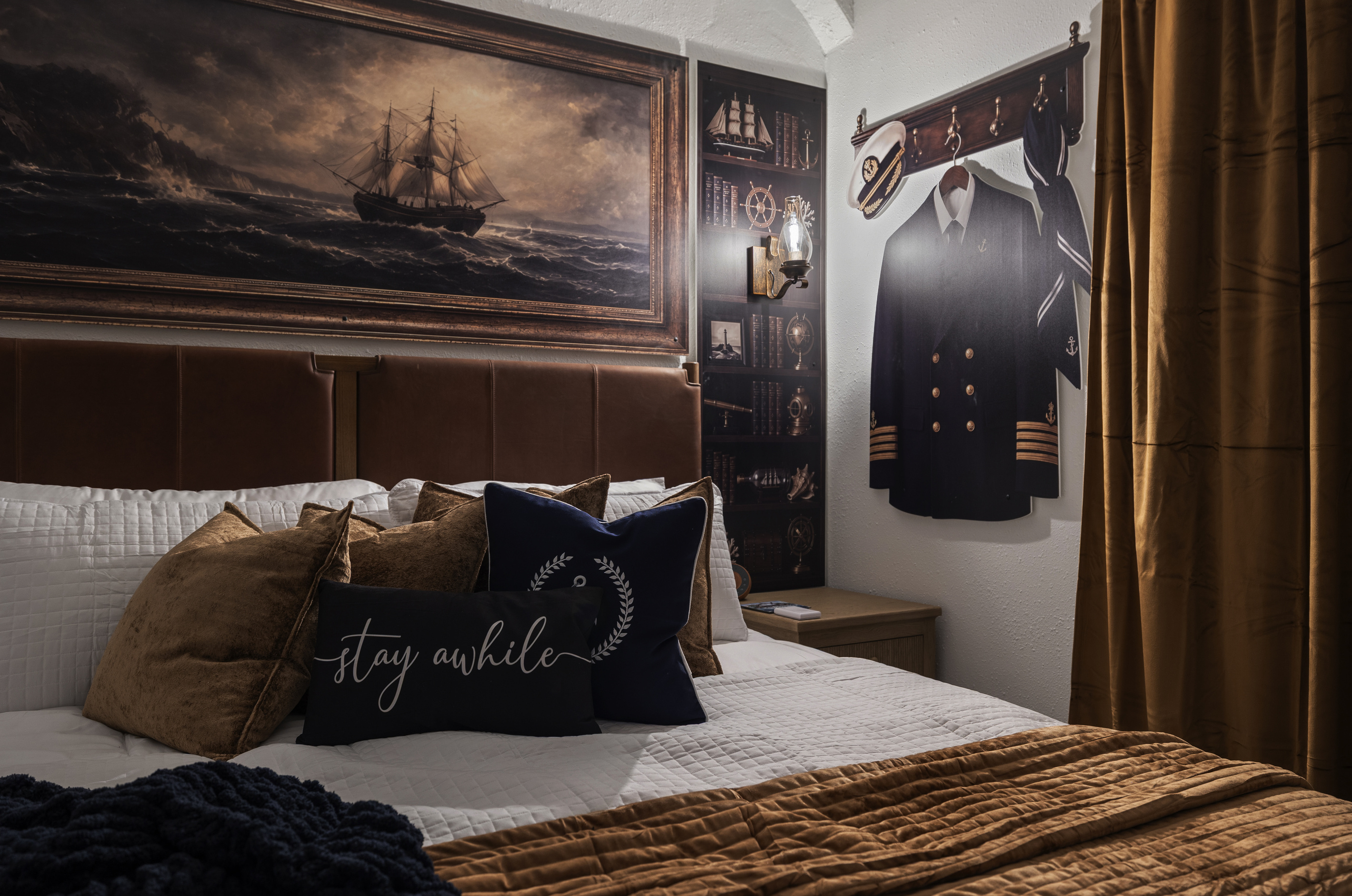 The third themed bedroom is Captain's Quarters, with a King sized bed.