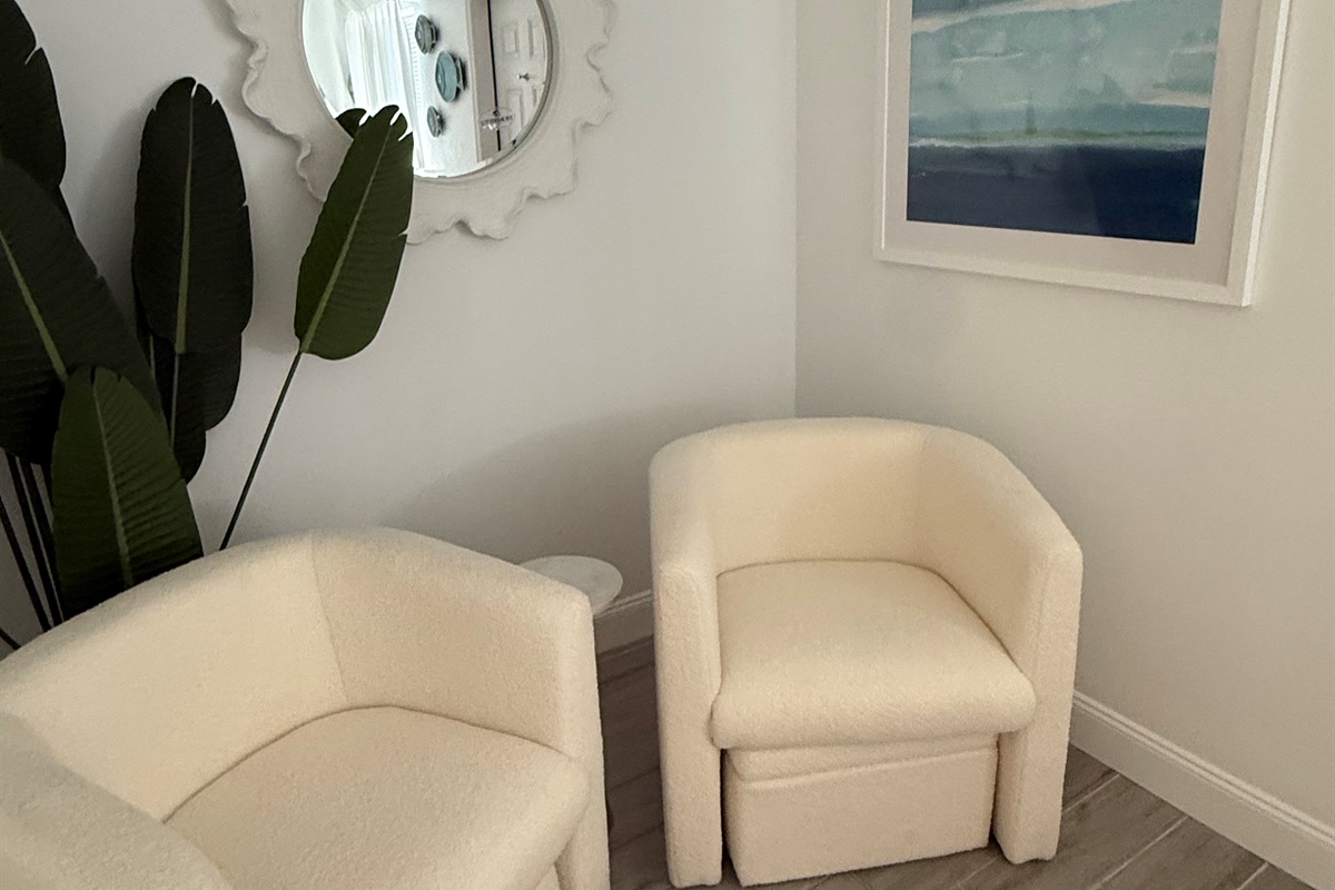 Sink into plush seating and enjoy a peaceful space to read, chat, or simply slow down.