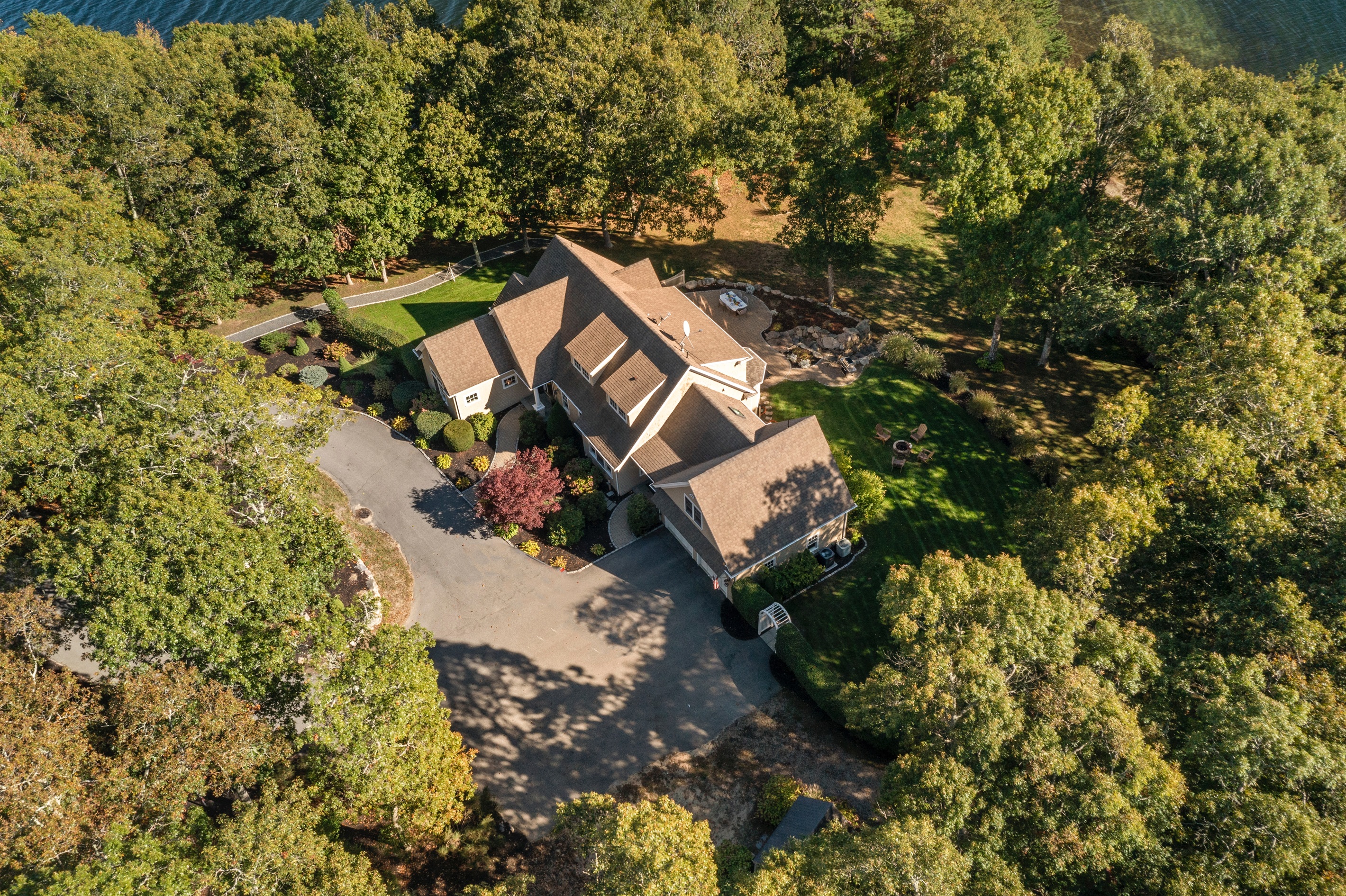 A stunning aerial view of The Wandery—nestled by the lake and surrounded by calm.