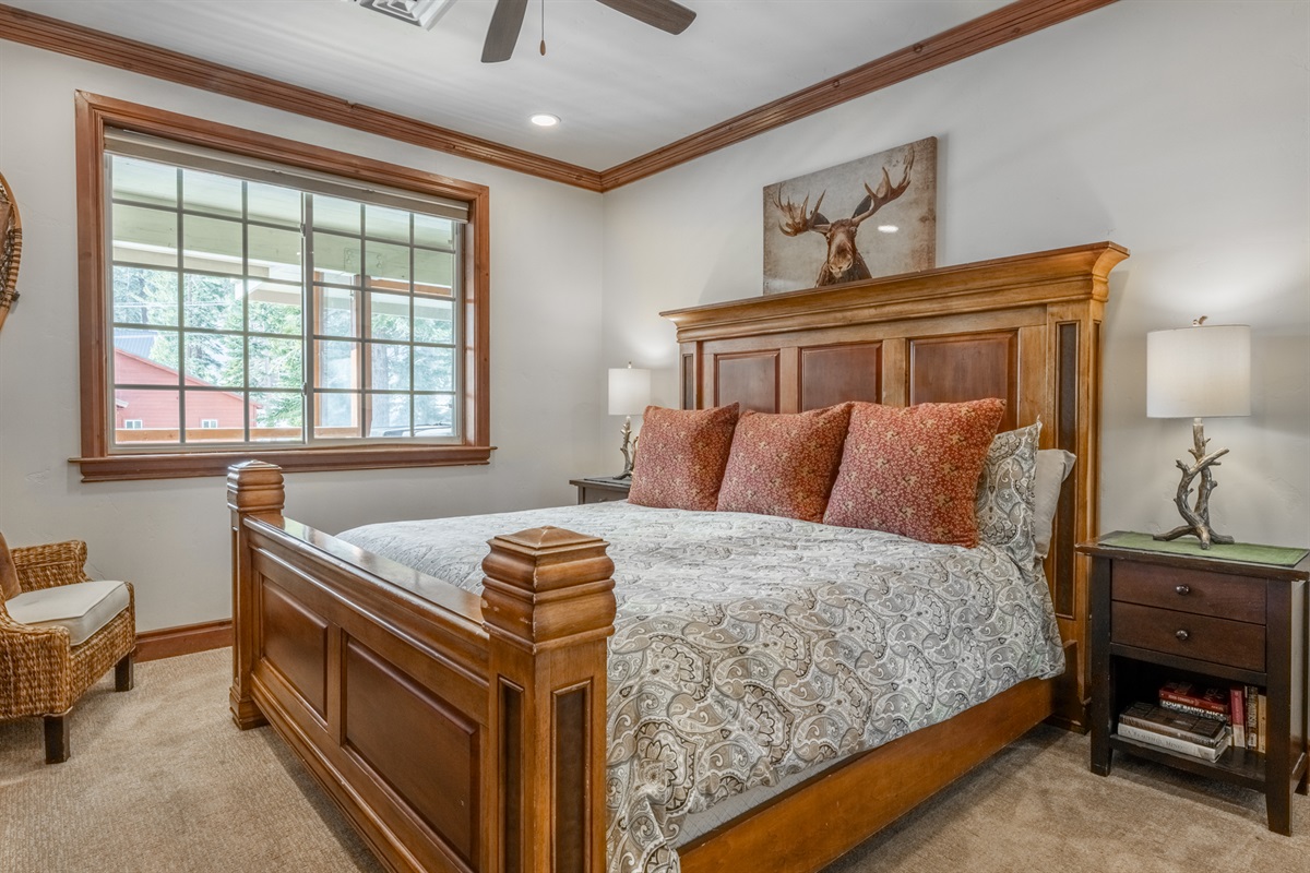 This inviting, south facing guest bedroom with king bed and a calm, comfortable atmosphere. 