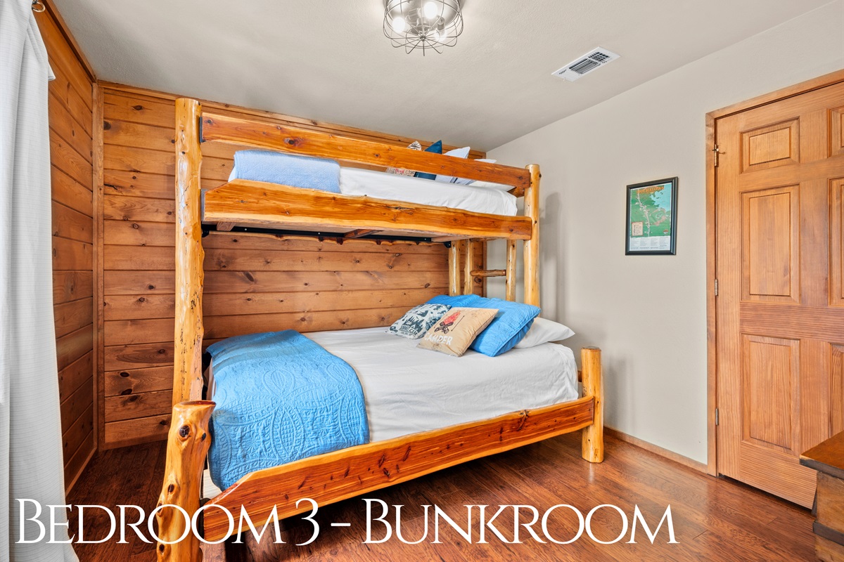 Perfect for kids or teens with sturdy wood bunks and cozy linens.