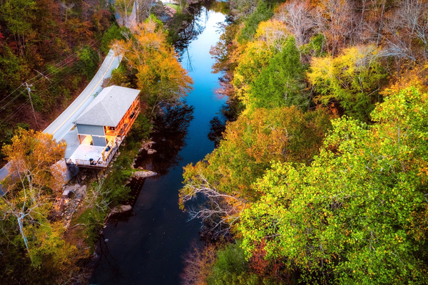 A view from the above. Our cabin is perched right above the famous "Little Pigeon River" in Gatlinburg: "Take Me to the River" Cabin. TUBES/FLOATS ARE NOT PROVIDED. NO LIFEGUARD ON DUTY. 