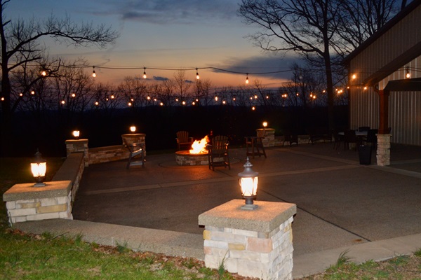 Full patio with fire pit, outdoor dining and covered patio