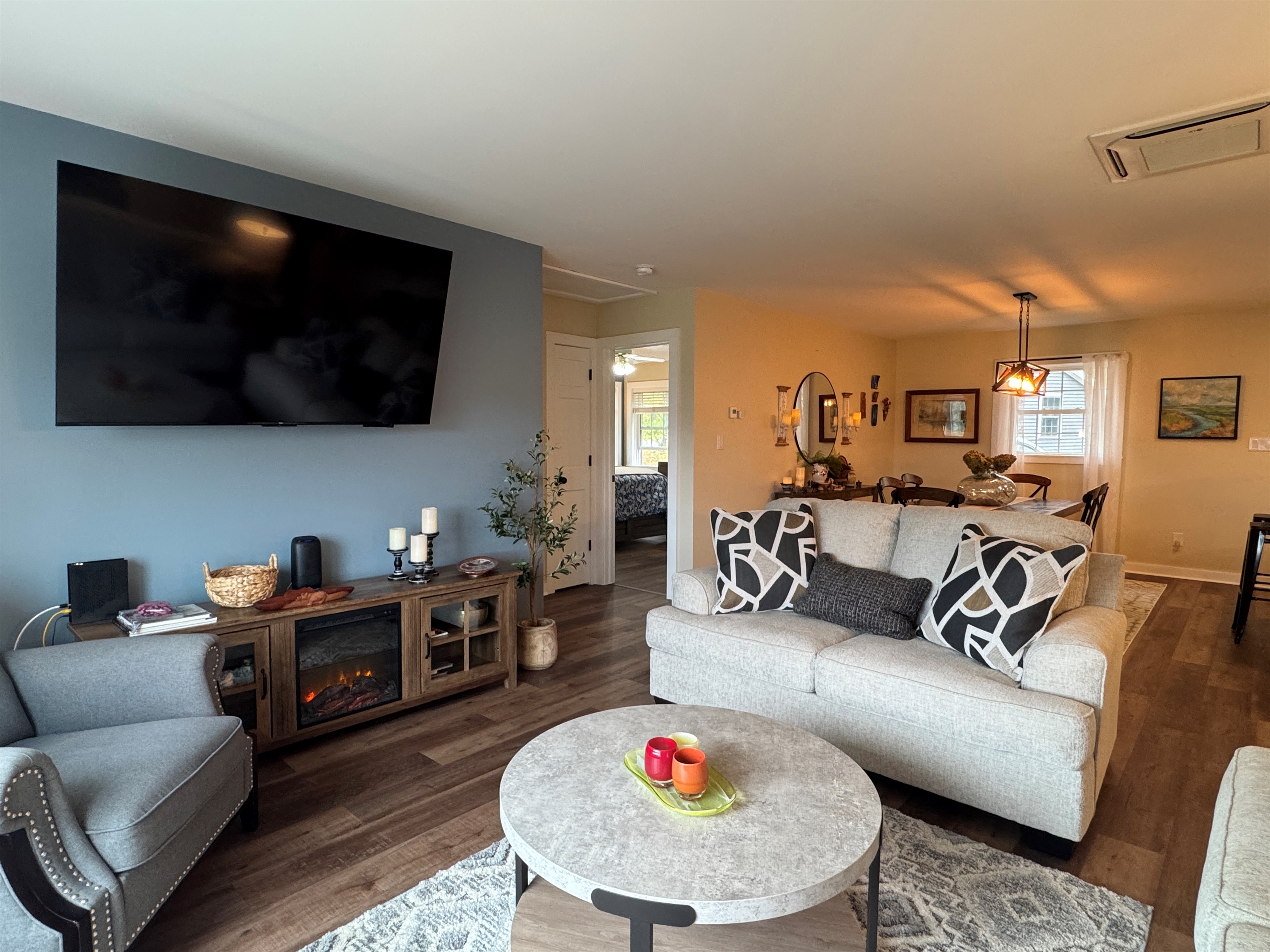 Comfy living room with large SmartTV