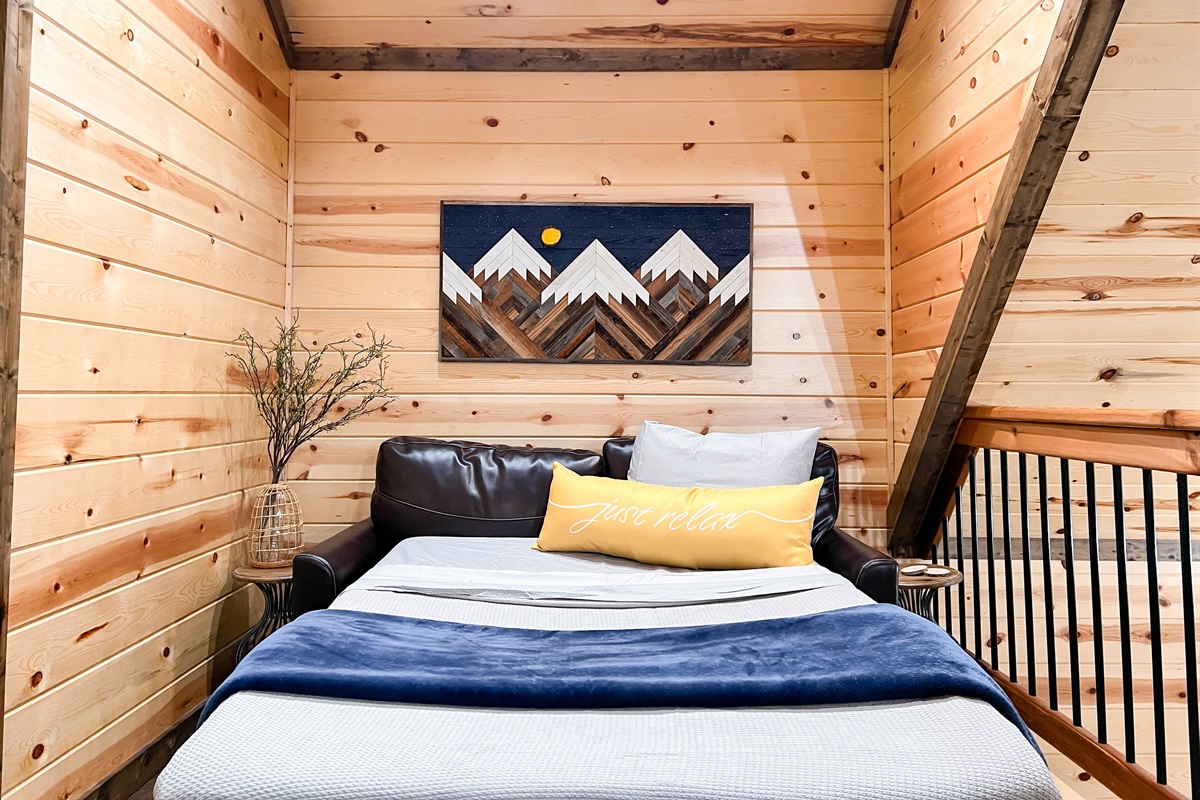 Couch converts to full size pull out for extra guest.