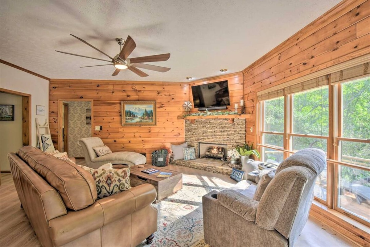 Open Concept living room with gas log fireplace