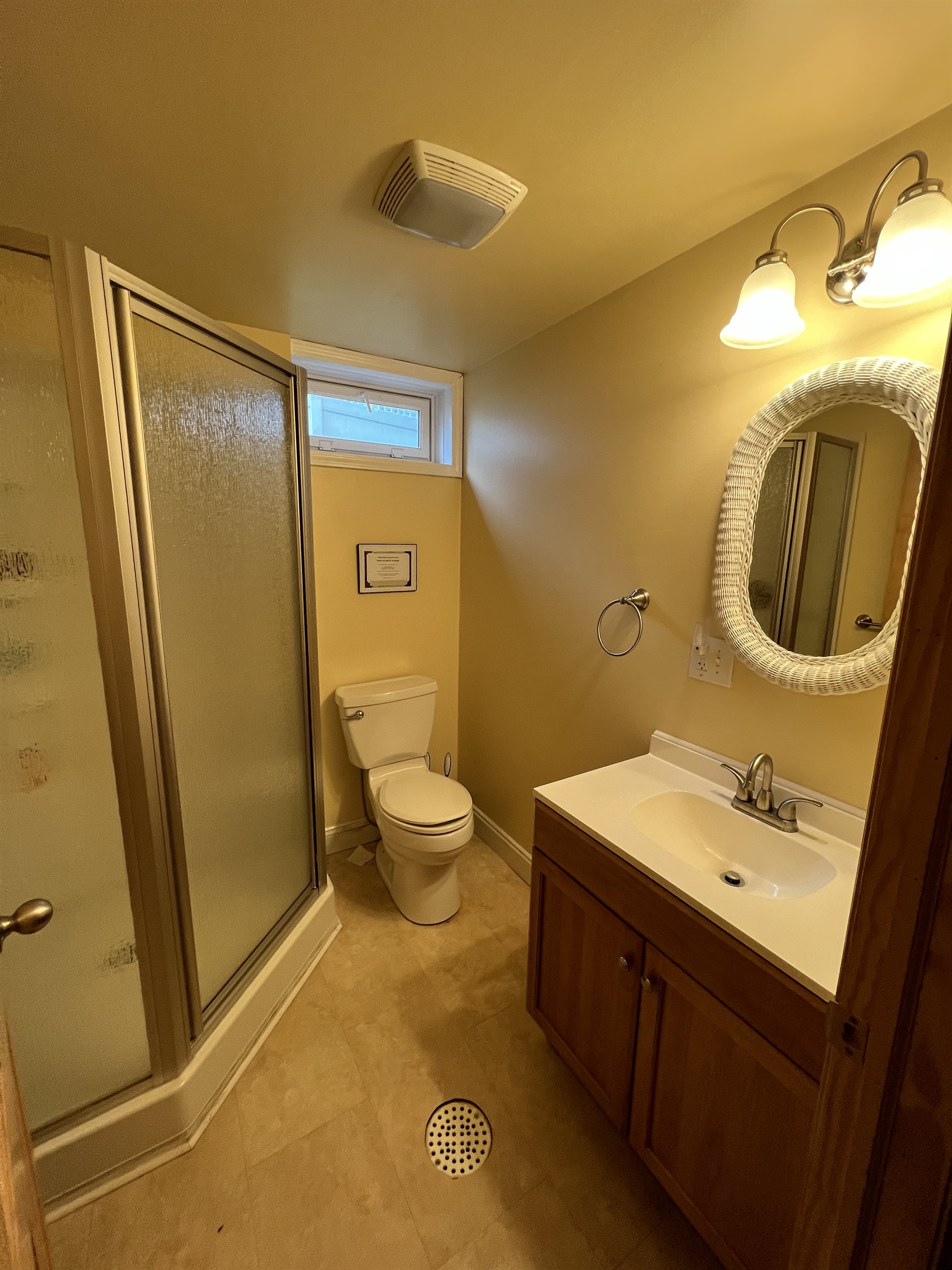 Lower level bath with shower