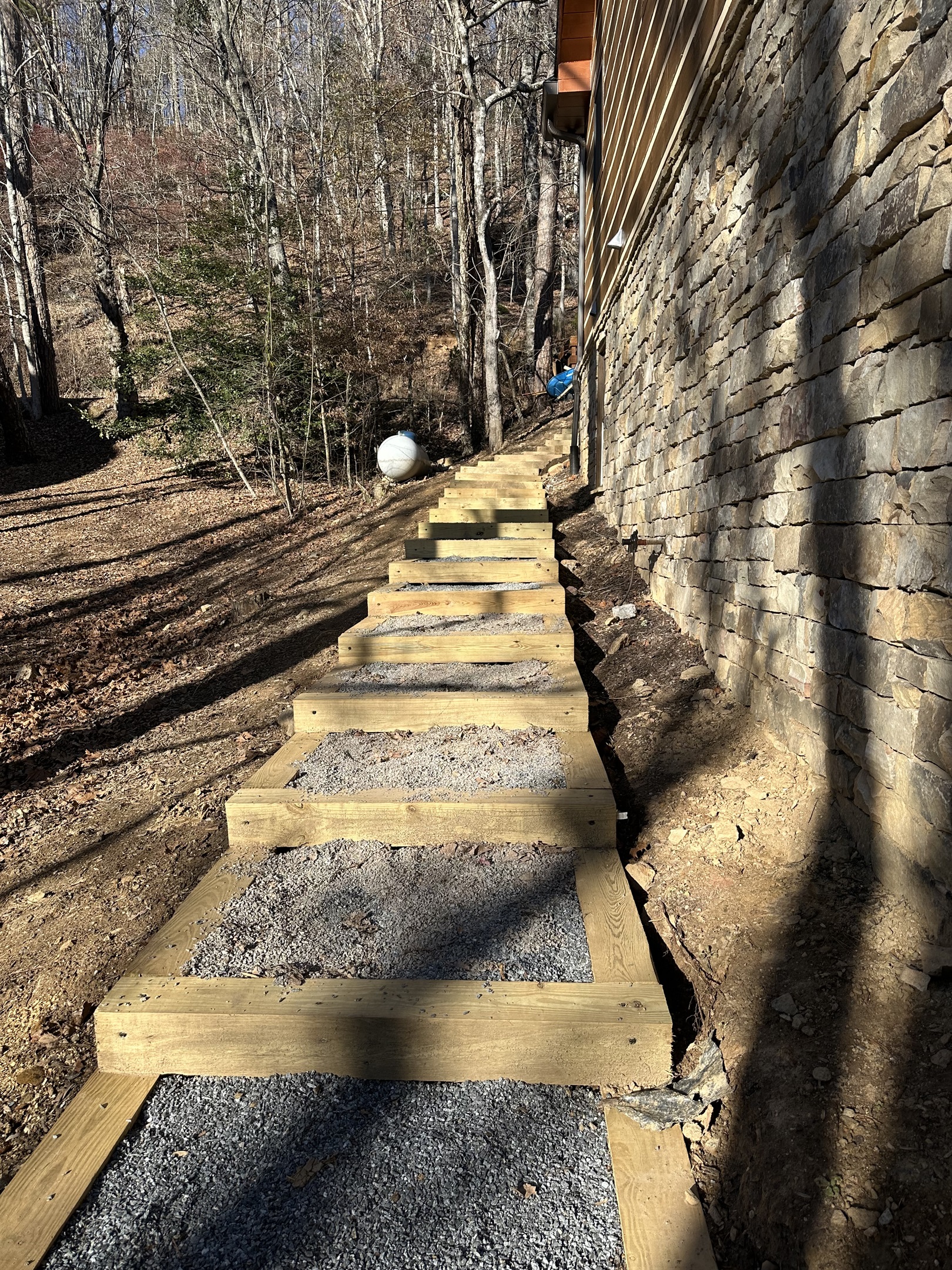 Walkway to lower level entry