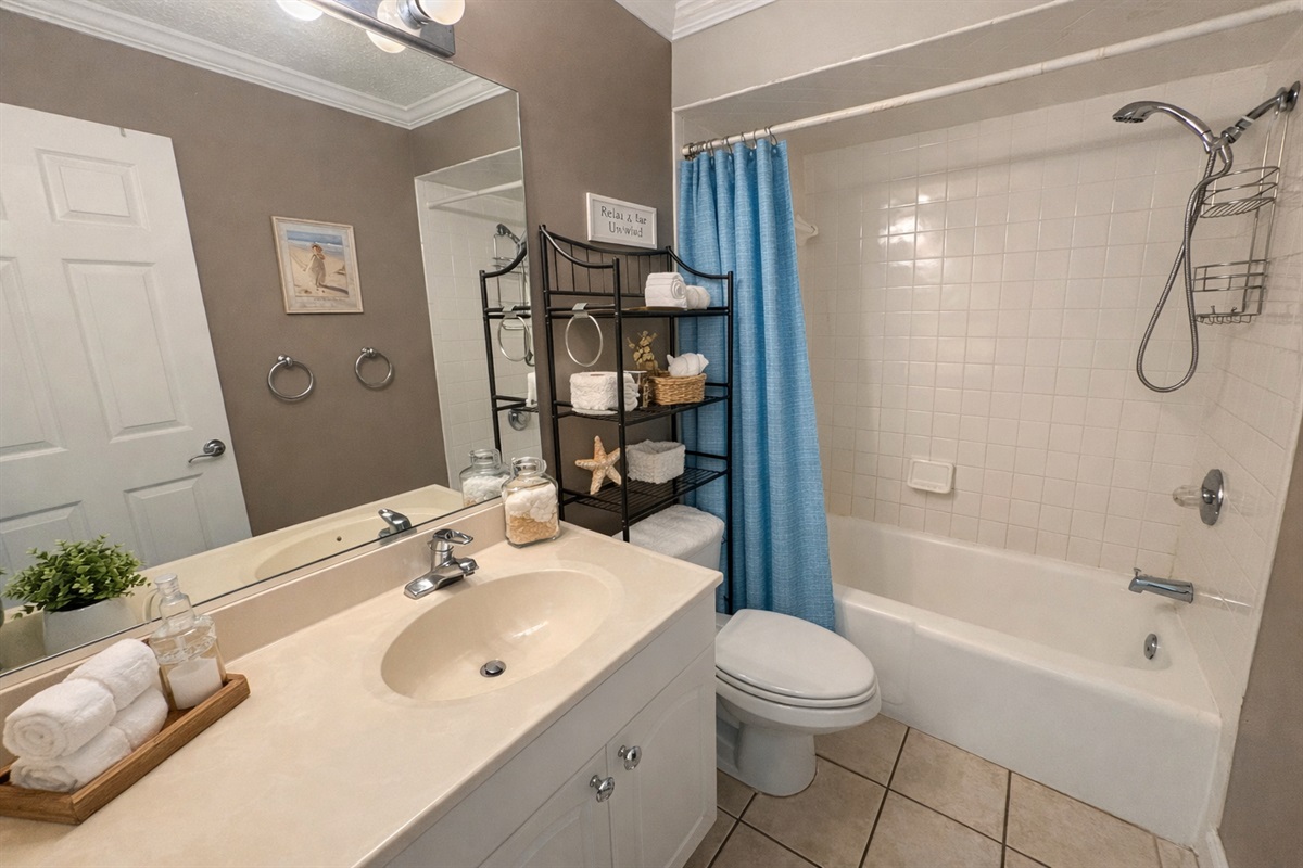 Master bathroom with combination tub/shower