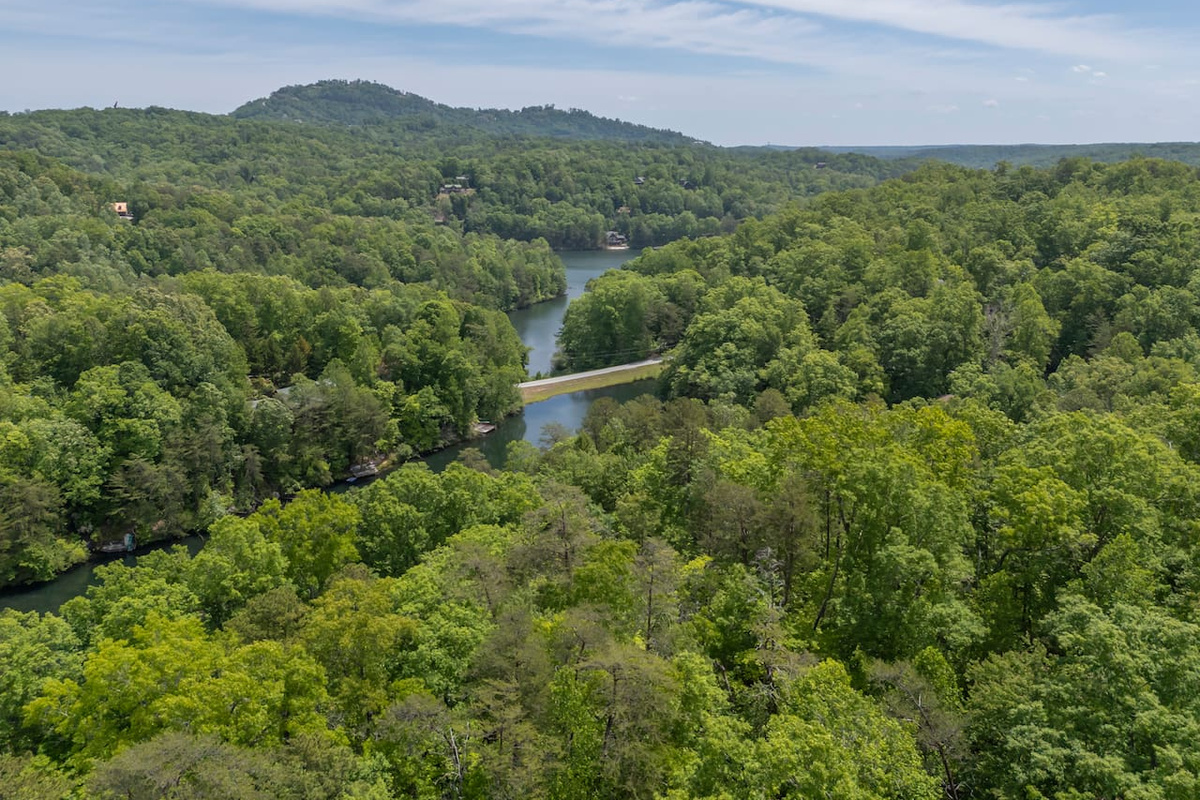 Upper drone view of the cabin.