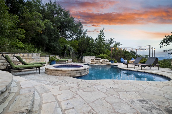 Secluded and Private Salt Water Pool with Heated Spa.