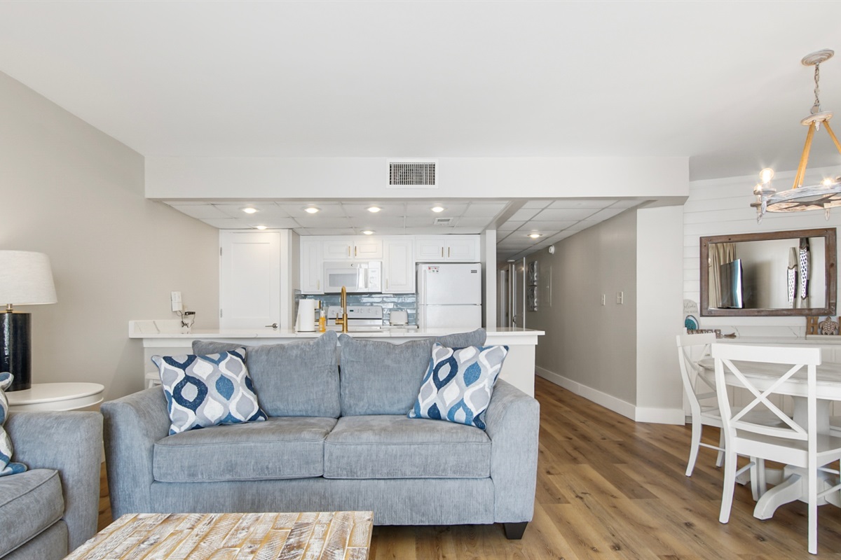 Comfy seating in the main area of the condo