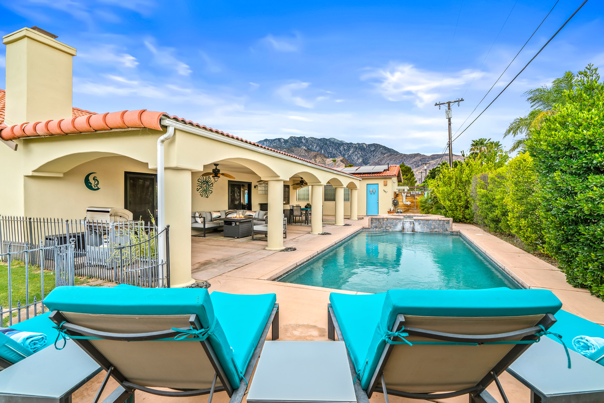 Large resort style pool with waterfall