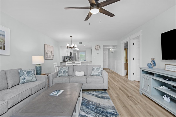 Seating for everybody on two full sized couches 